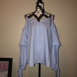 Blue striped off the shoulder trendy top